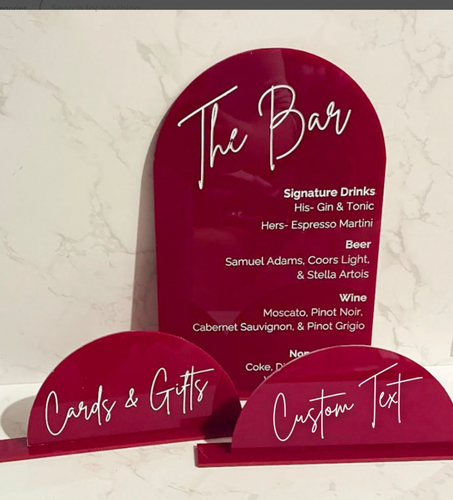 Custom Bar Menu Sign- Event Signage- Custom Wedding Signage- Bar Sign