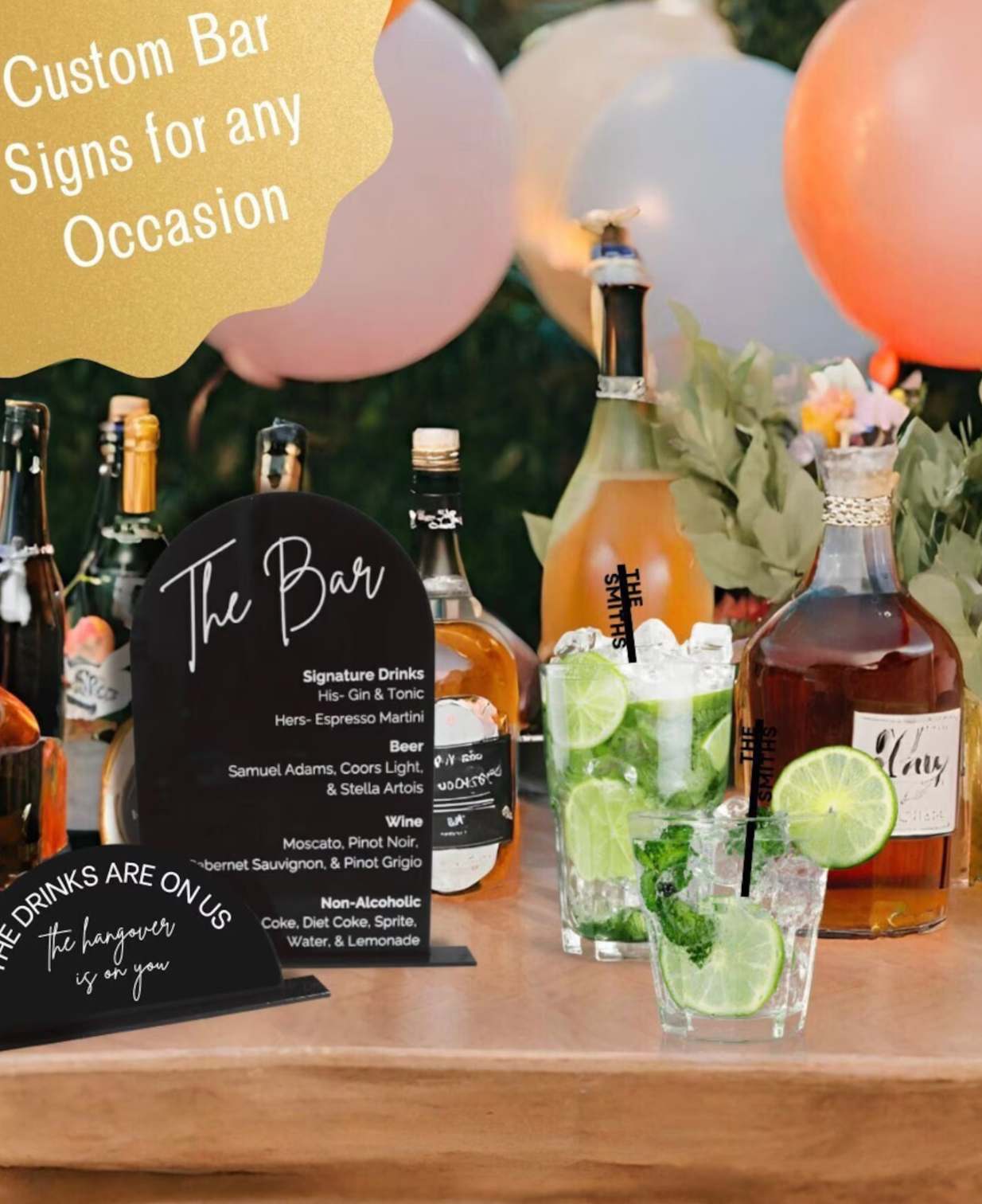 Custom Bar Menu Sign- Event Signage- Custom Wedding Signage- Bar Sign