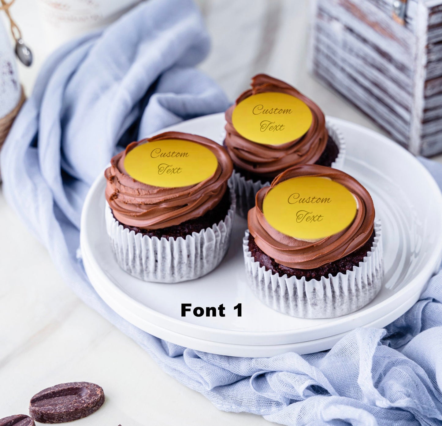 Personalized Name Cupcake Toppers- Personalized Disk Cake Toppers- Acrylic Cupcake Toppers- Mirror Gold Disk Cupcake Toppers
