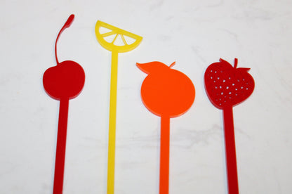 Fruit drink stirrers- Summer Drink Stirrers- Swizzle Sticks- Acrylic Drink Stirrers- Drink Stirrers
