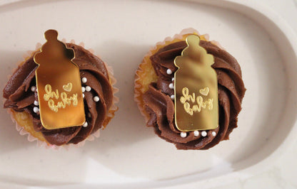 Custom Text Gold Cupcake Toppers- Oh Baby Cupcake Toppers- Baby Shower Cupcake Name Toppers- Party Decor-Baby Shower- Oh Baby