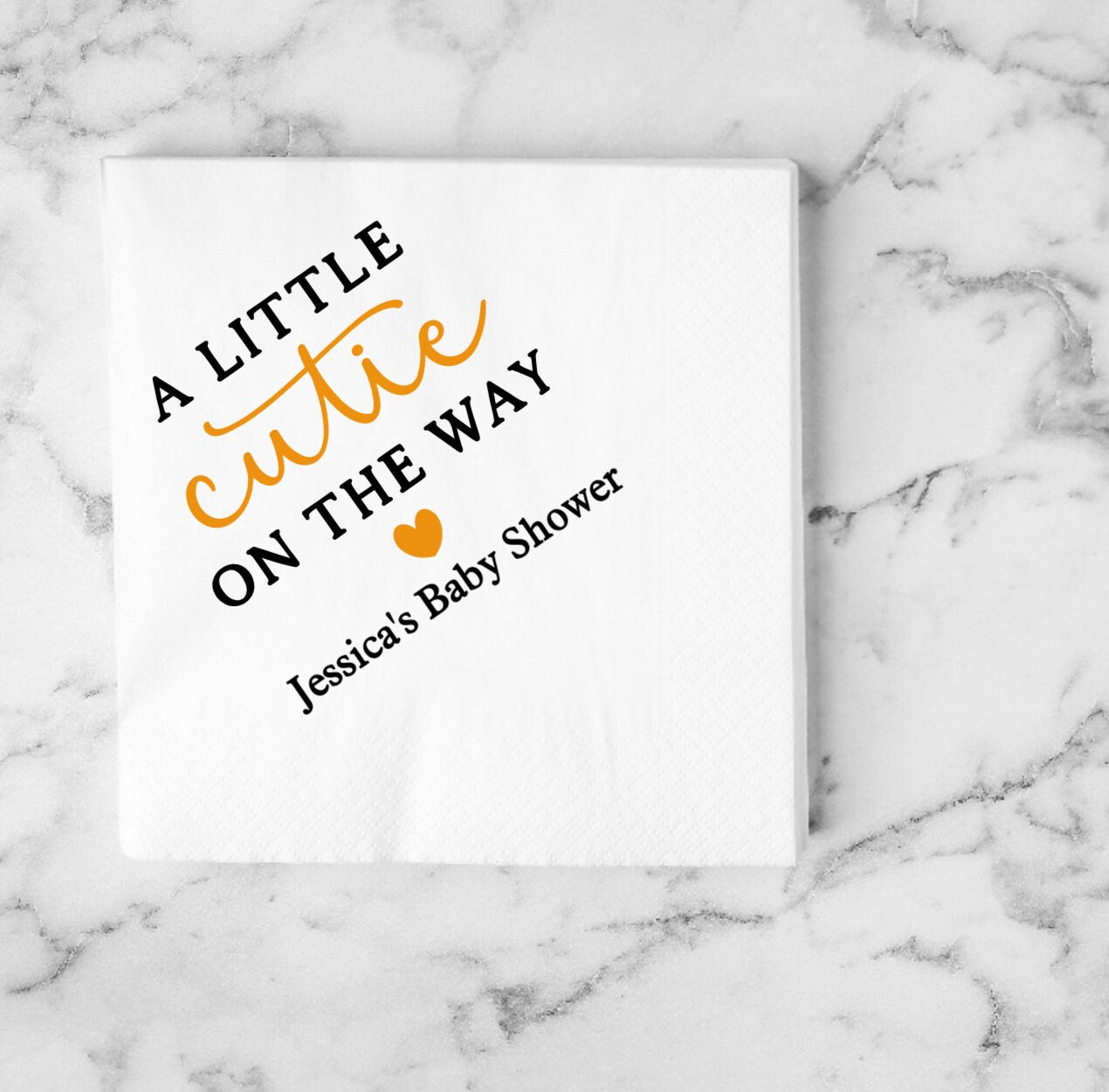 Custom Bar Napkins- Personalized WHITE Cocktail Napkins- Baby Shower Napkins- Little Cutie Baby Shower Decor-  Napkins- Bar Napkins