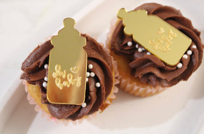 Custom Text Gold Cupcake Toppers- Oh Baby Cupcake Toppers- Baby Shower Cupcake Name Toppers- Party Decor-Baby Shower- Oh Baby