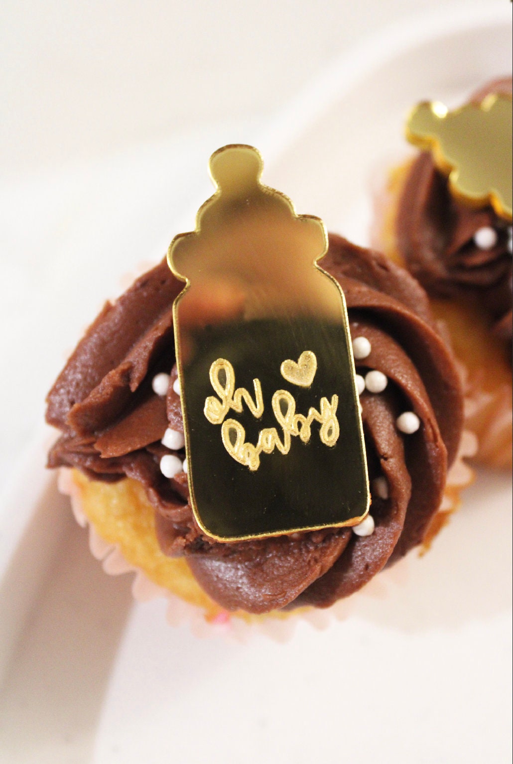 Custom Text Gold Cupcake Toppers- Oh Baby Cupcake Toppers- Baby Shower Cupcake Name Toppers- Party Decor-Baby Shower- Oh Baby