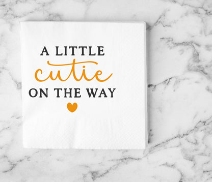 Custom Bar Napkins- Personalized WHITE Cocktail Napkins- Baby Shower Napkins- Little Cutie Baby Shower Decor-  Napkins- Bar Napkins