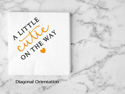 Custom Bar Napkins- Personalized WHITE Cocktail Napkins- Baby Shower Napkins- Little Cutie Baby Shower Decor-  Napkins- Bar Napkins