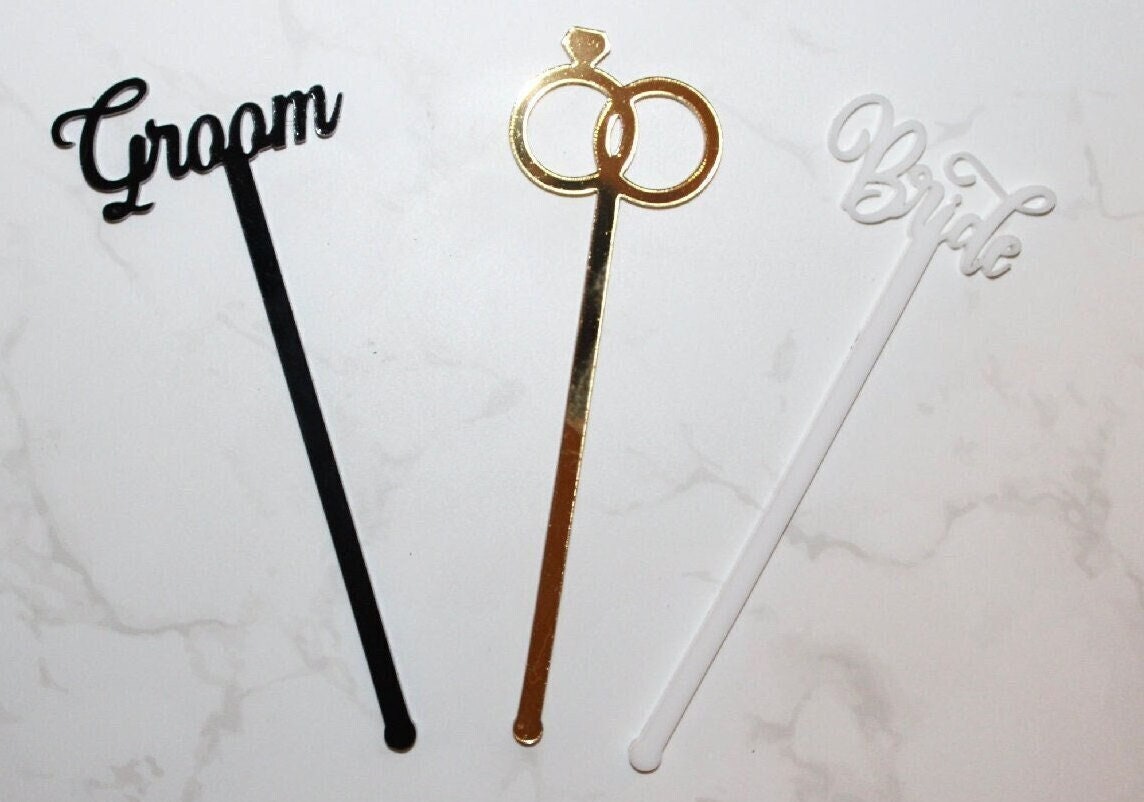 Bride drink stirrers- Wedding Drink Stirrers- Swizzle Sticks- Acrylic Drink Stirrers- Drink Stirrers