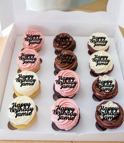 Custom Happy Birthday Cupcake Toppers- Birthday  Acrylic Cupcake Toppers- Cupcake Name Toppers- Party Decor-Baby Shower- Oh Baby