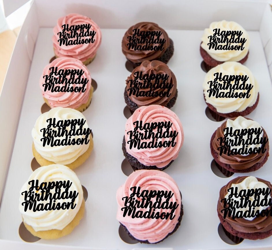 Custom Happy Birthday Cupcake Toppers- Birthday  Acrylic Cupcake Toppers- Cupcake Name Toppers- Party Decor-Baby Shower- Oh Baby