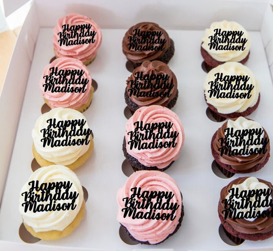 Custom Happy Birthday Cupcake Toppers- Birthday  Acrylic Cupcake Toppers- Cupcake Name Toppers- Party Decor-Baby Shower- Oh Baby